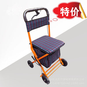 Elderly People Shopping Cart Grocery Shopping Four Wheel Scooter Old Man Pulley Seat Push Chair Walker Light Box Folding