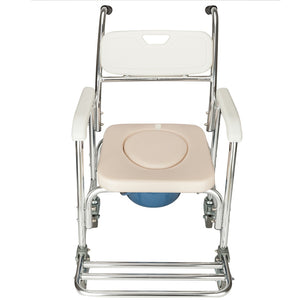 4 in 1 Aluminum Rolling Chair for Elderly Old People Handicapped Seniors Pregnant Women Bath Chairs con Wheels White - US Stock